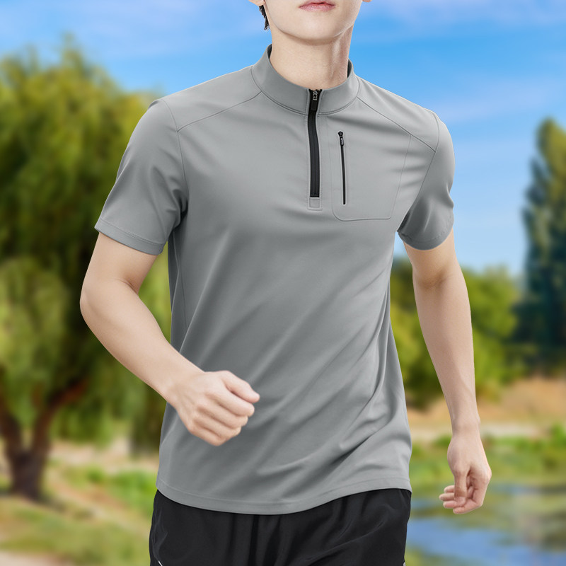 Shirt Camp Collar - Herren Halbzip-T-Shirt mit Hoher Dehnbarkeit, Schnelltrocknend,
