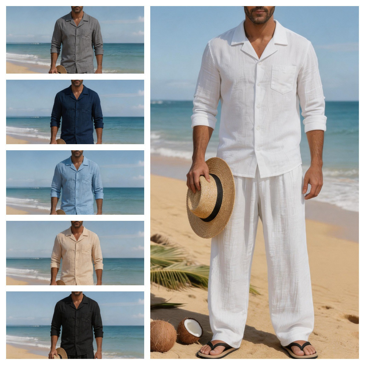 Linen Shirt Breathable - Leinen Herren Freizeitanzug, locker geschnitten, atmungsaktiv,