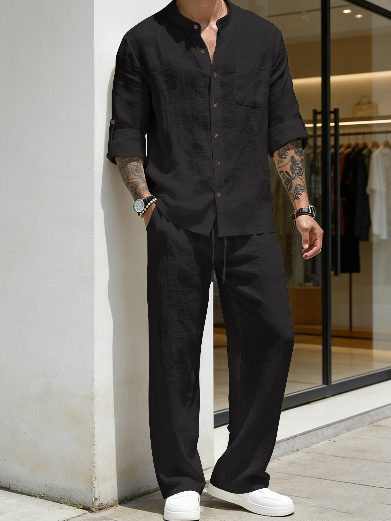 Anzug aus lockerem Leinen mit  – Linen Shirt Breathable Bewertung und Preis